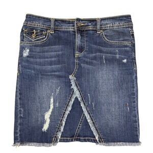 INC Denim Mini Skirt Womens 4 Blue Distressed Raw Hem Frayed